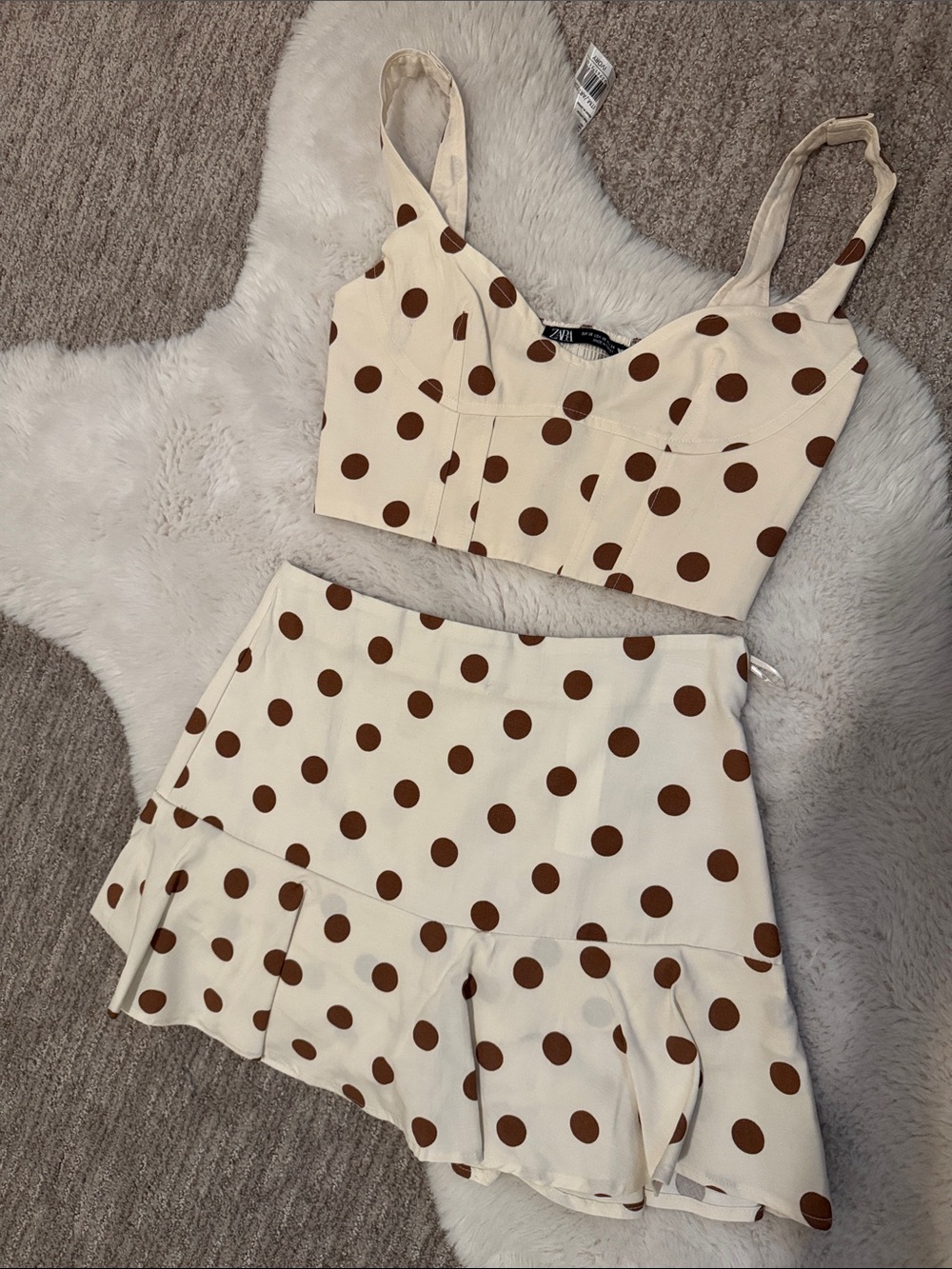 Zara Cream Crop Top with Brown Polka Dots - Picture 3 of 5